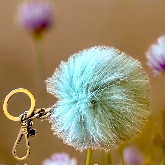 Michael Kors Fur Pom Pom Mint Blue Keychain & Bag Charm Purse Accessory - Picture 2 of 2
